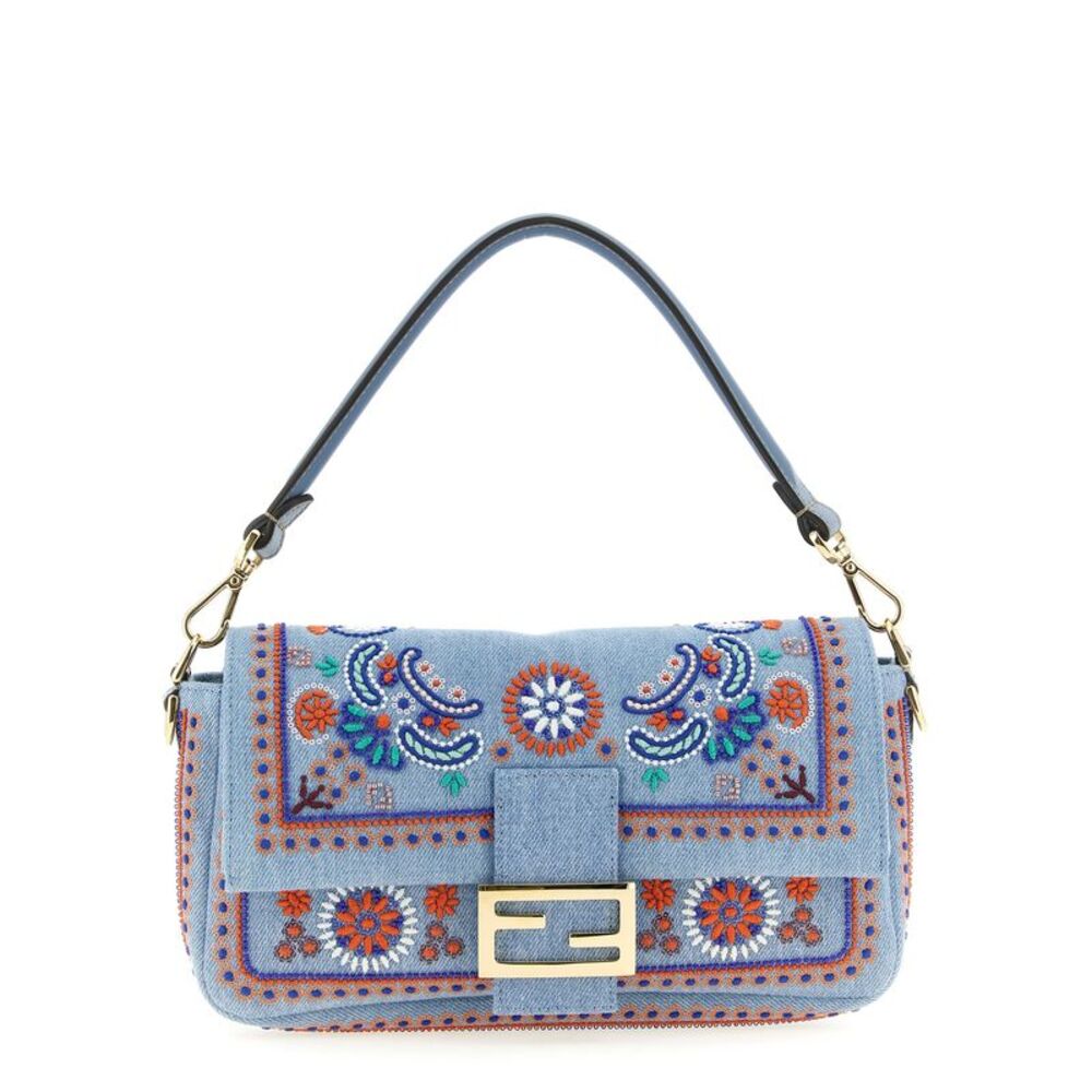 Fendi Blue Cotton Shoulder Women's Bag